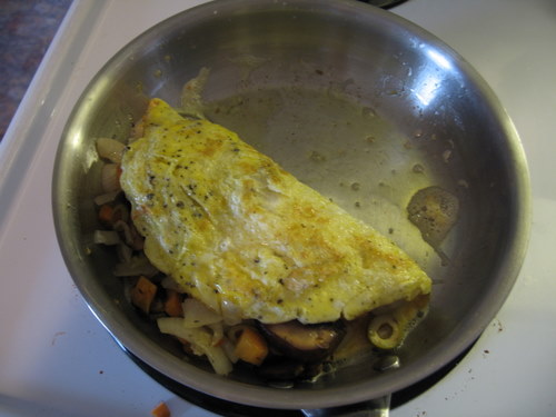 Omelet flipped with veggies